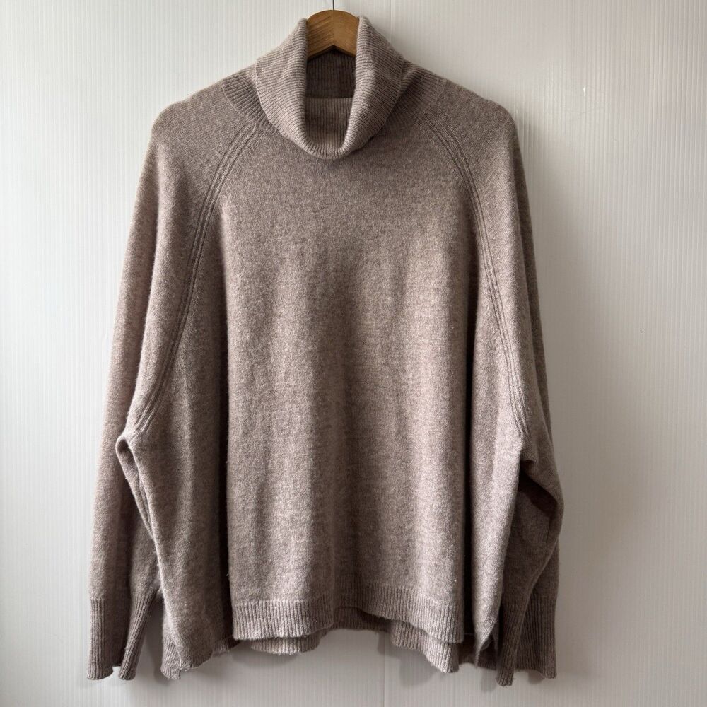360 Cashmere Women Pullover Turtleneck 100% Cashmere Sweater Light Brown Sz L